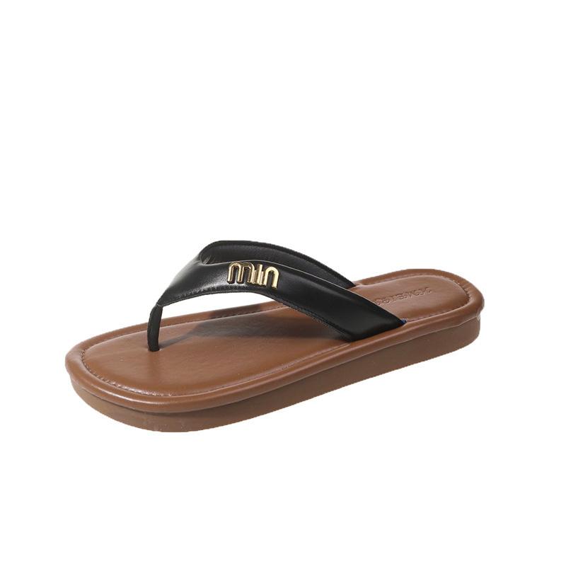 Niche flip-flops women s shoes new summer flat-bottomed pinch casual sandals soft-soled sandals 39 черный коричневый 2600₽