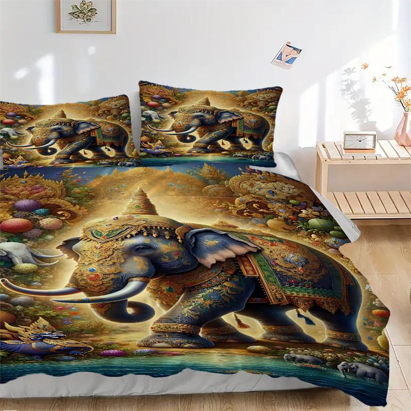 

3pcs Elephant Ornament Duvet Cover Set, Soft Comfortable Duvet Cover,Guest Room (1*Duvet Cover + 2*Pillowcase, Without Core) yy251104159 135x200cm