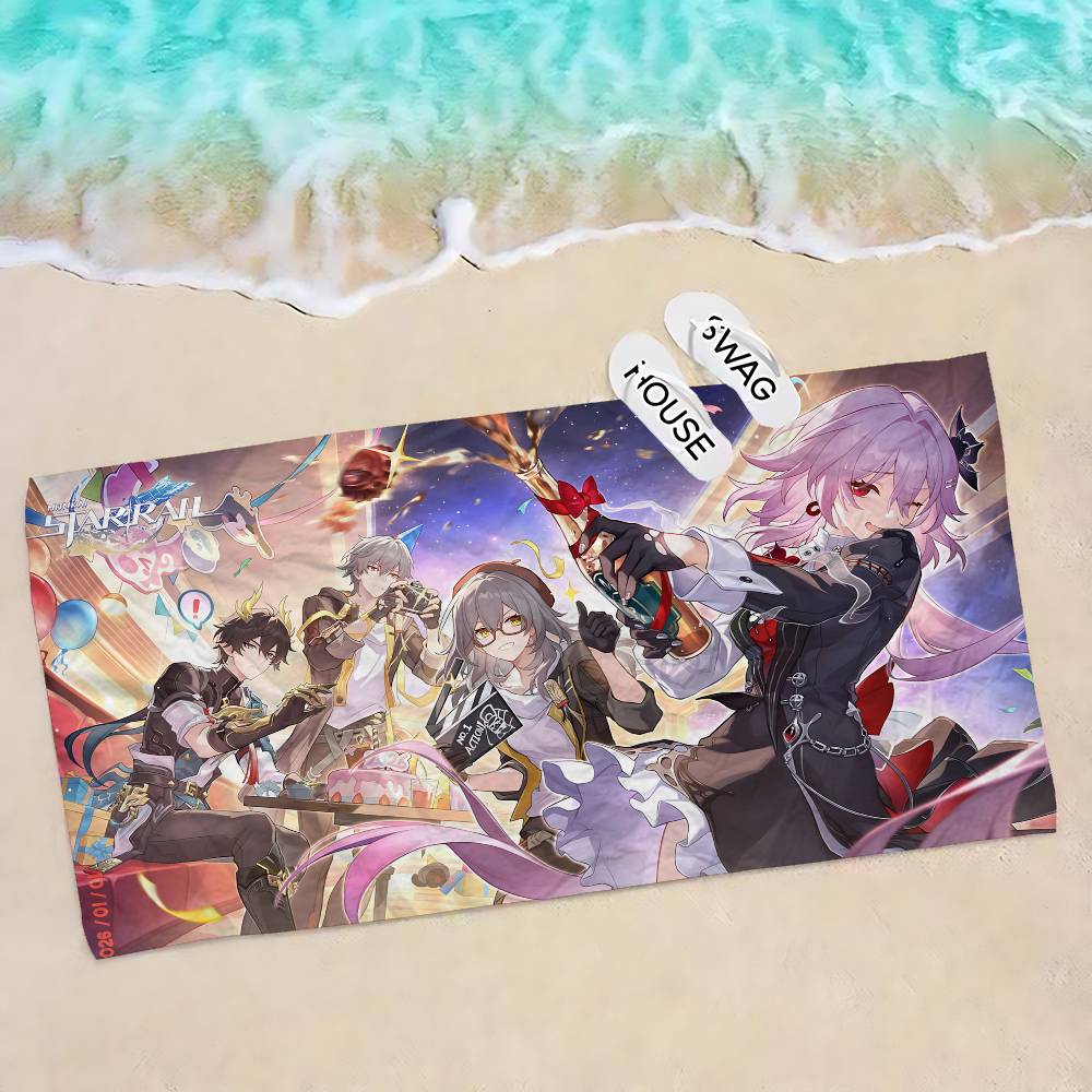Honkai Star Rail Cartoon Anime Beach Swimming Towel Soft Absorbent Washcloth Children's Gifts for Kids Travel Camping Gym