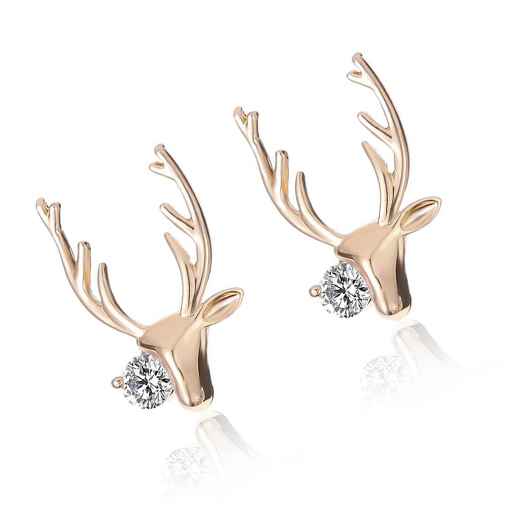 1 Pair Fashion Rhinestones Antlers Earring Women Christmas Ear Studs Girl Bohemian Crystal Ear Rings