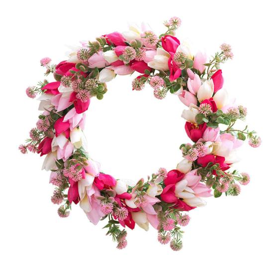 

15-дюймовый венок из тюльпанов для входной двери, весенне-летний венок из искусственного шелка B