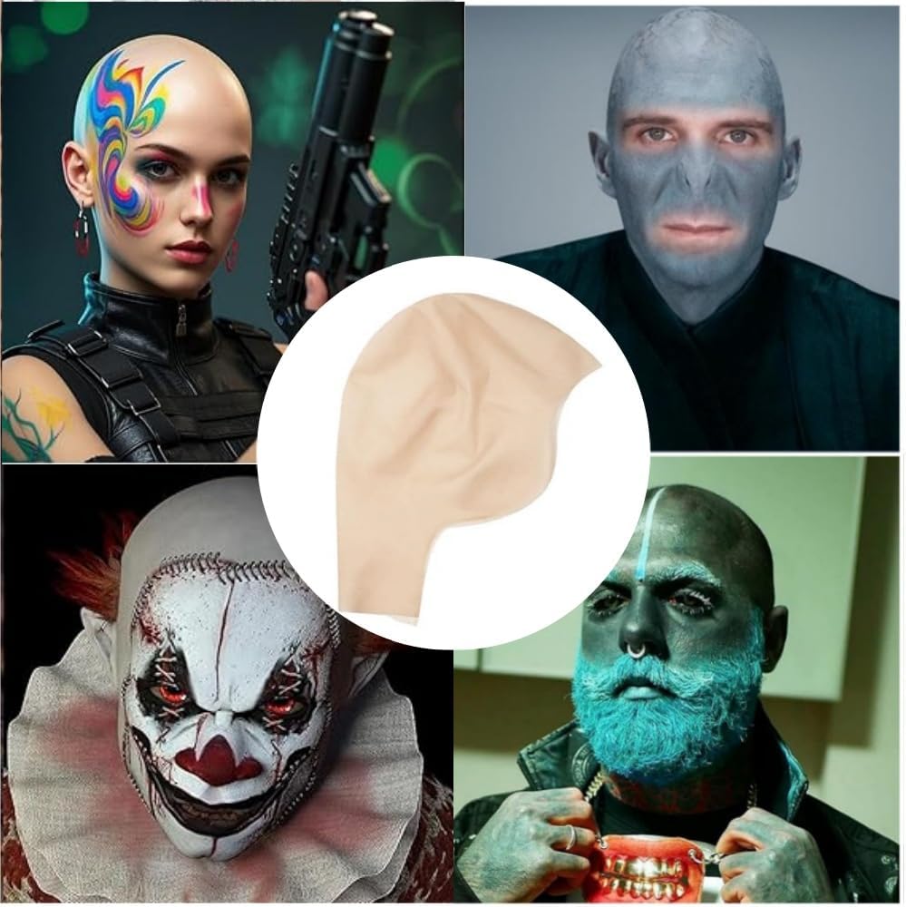 Kahlkopf-Make-up-Set, Premium-Latex-Kahlkopf-Abdeckung mit 1 Netz-Perückenhaube, für Cosplay, Halloween, Theater-Make-up