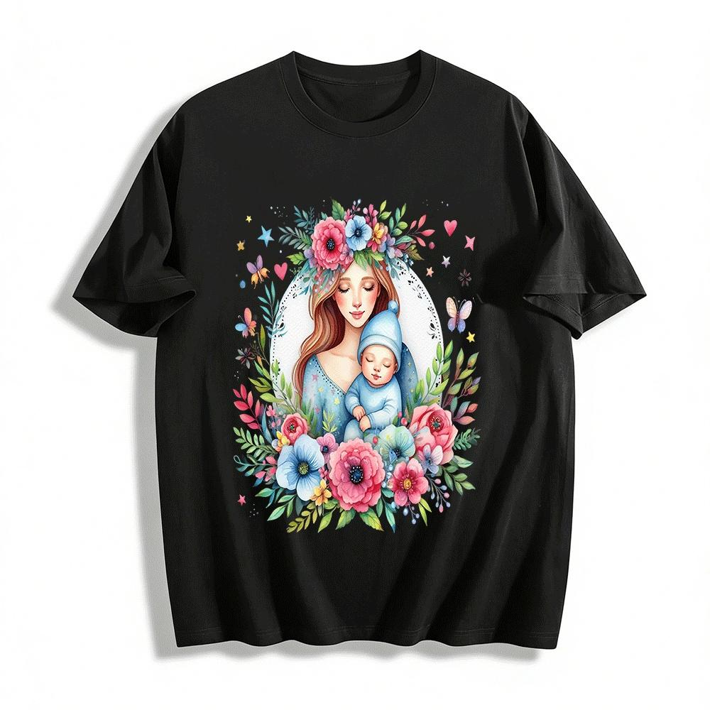 Mother And Baby Floral Print Parent-child Outfit For Adults Pure cotton T-shirt XXS