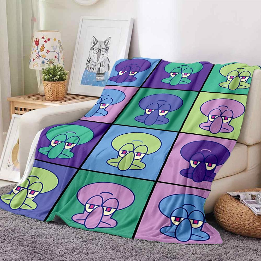 1 stuks SpongeBob SquarePants Flanellen Plaid HD Geprint Lichtgewicht Zacht Warm Deken voor Alle Seizoenen voor Bank, Bed, Reizen, Kamperen Machine Wasbaar