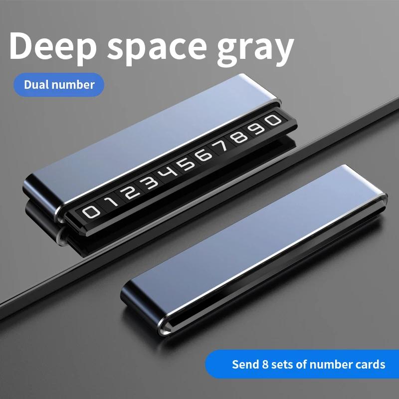 

Metal Car Rotate Phone Number Plate Temporary Parking Card Aluminum Stickers Park Stop In Car-styling Auto Accessories H6S-gray