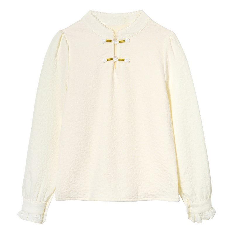 Retro Stand Collar Frog Button Pullover: Plus Velvet Thickened Base Layer for Autumn/Winter 2025, New Chinese Style.