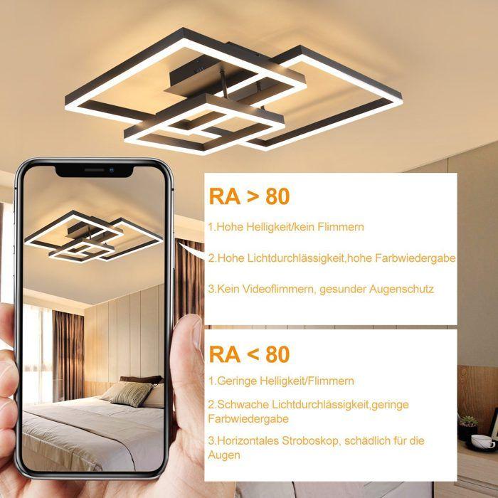 Plafonnier LED - NETTLIFE - 84W - Dimmable avec télécommande - Noir métal - 3000K blanc chaud