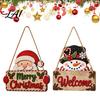 Winter Holiday Hanging Signs 2D Flat Christmas Wooden Door Hanger Sign Santa & Snowman Welcome Festive Home Plaque Merry Front Wall Decor for Indoor
