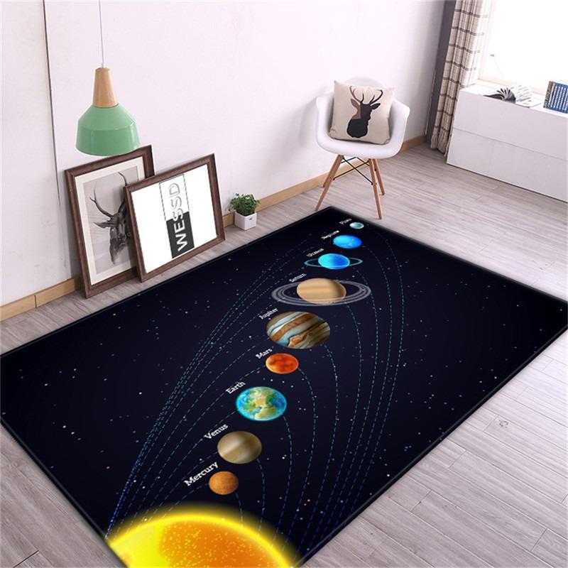 Solar System Planets Kids Area Rug Educational Space Themed Print Non-Slip Floor Carpet Science Learning Kids Room Mat