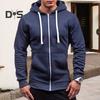 Fall Winter Men Jacket Hooded Drawstring Zip-up Long Sleeves Solid Color Cardigan Elastic Cuff Pockets Mid Length Hoodie Jacket