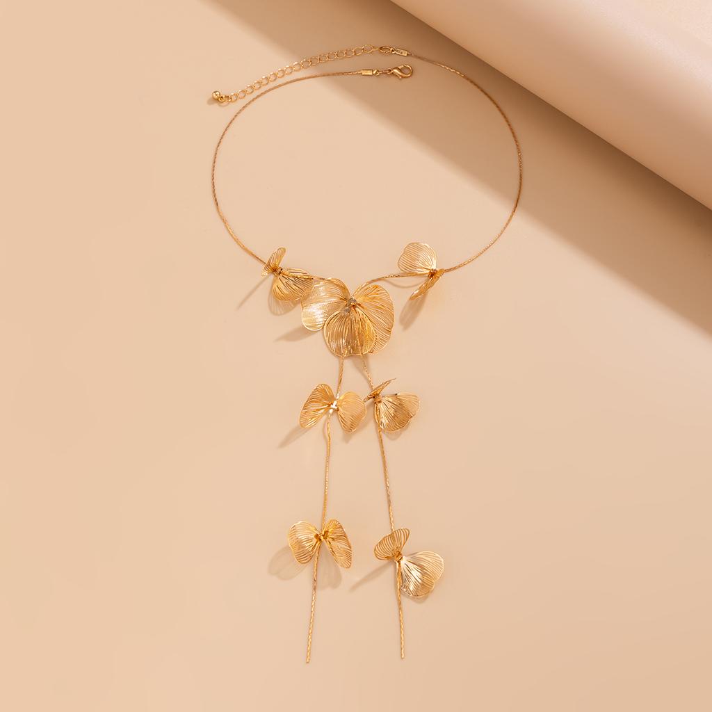 Ingemark Kpop Flower Petal Long Tassel Chest Chain Necklace for Women Trend 2025 Wedding Bridal Sexy Choker Neck Jewelry Gift