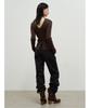 Anggae V Neck Slit Knit Pullover Brown