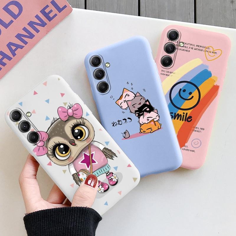 Owl Cartoon Patterned Soft Silicone Case For Samsung A55 A35 S24 Xiaomi Redmi Note 13 iPhone Huawei Honor Realme Camera Protective Shockproof Cover