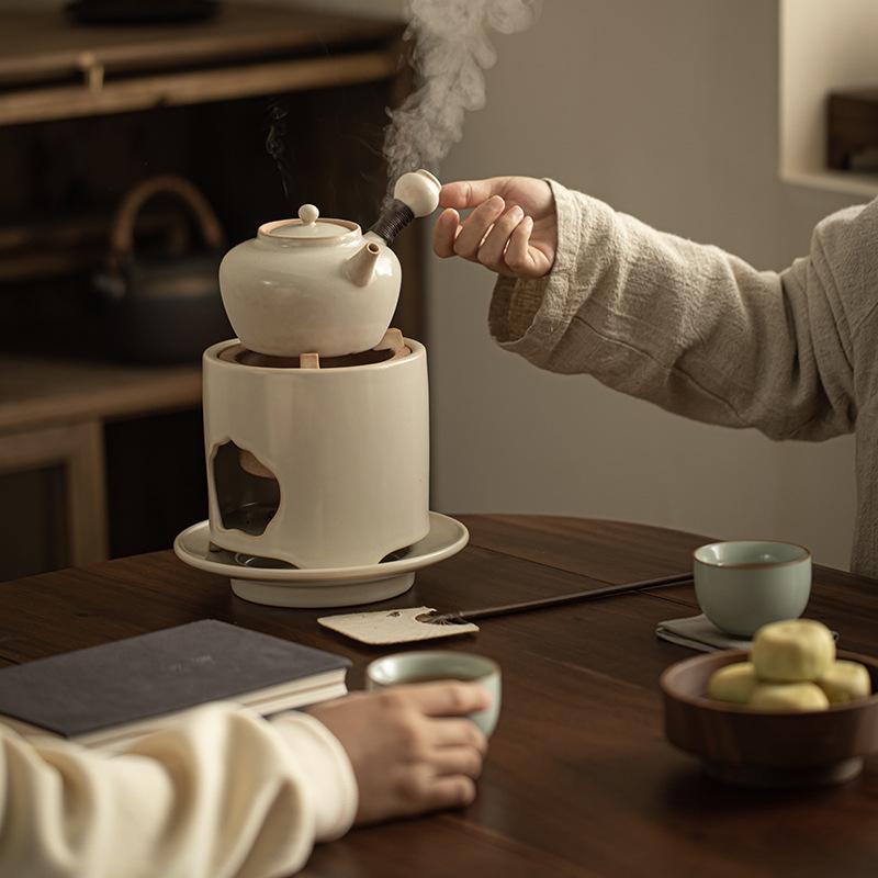 Clay Tea-Boiling Set: Charcoal Stove & Side-Handled Pot for Outdoor & Household Use.