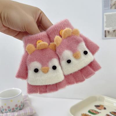 Weihnachts Pinguin Winter Kinderhandschuhe Niedlich Finger Baby Warm Halbfinger Klappabdeckung für Jungen Mädchen Fäustlinge Handschuhe 2-6 Jahre