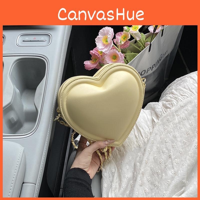 Color Simple Solid Heart Shaped Women Casual Shoulder Chain Bag For Daily Use