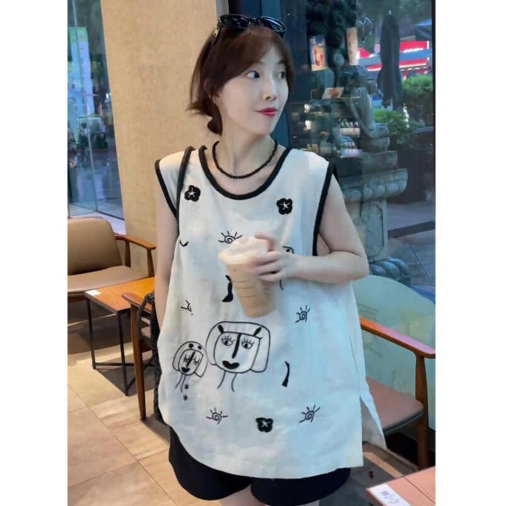 Round-neck Sleeveless T-shirt Women's Summer New Loose Slim Top