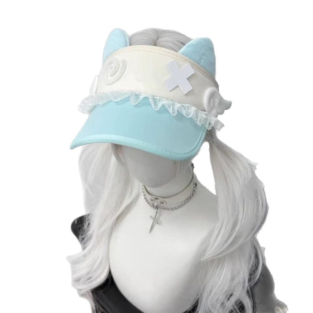 Girl'S Sweet Style Caps Kawaii Hats Cat Eared Open Top Sun Hat Subculture Hat Cute Lolita Style Y2K Fashion Caps Summer Sun Hat