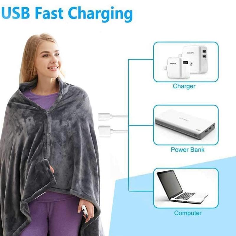 Usb Heated Warm Shawl Electric Heated Plush Blanket Heated Shawl Coral Flannel Heated Blanket Winter Cold Protection Body Warmer