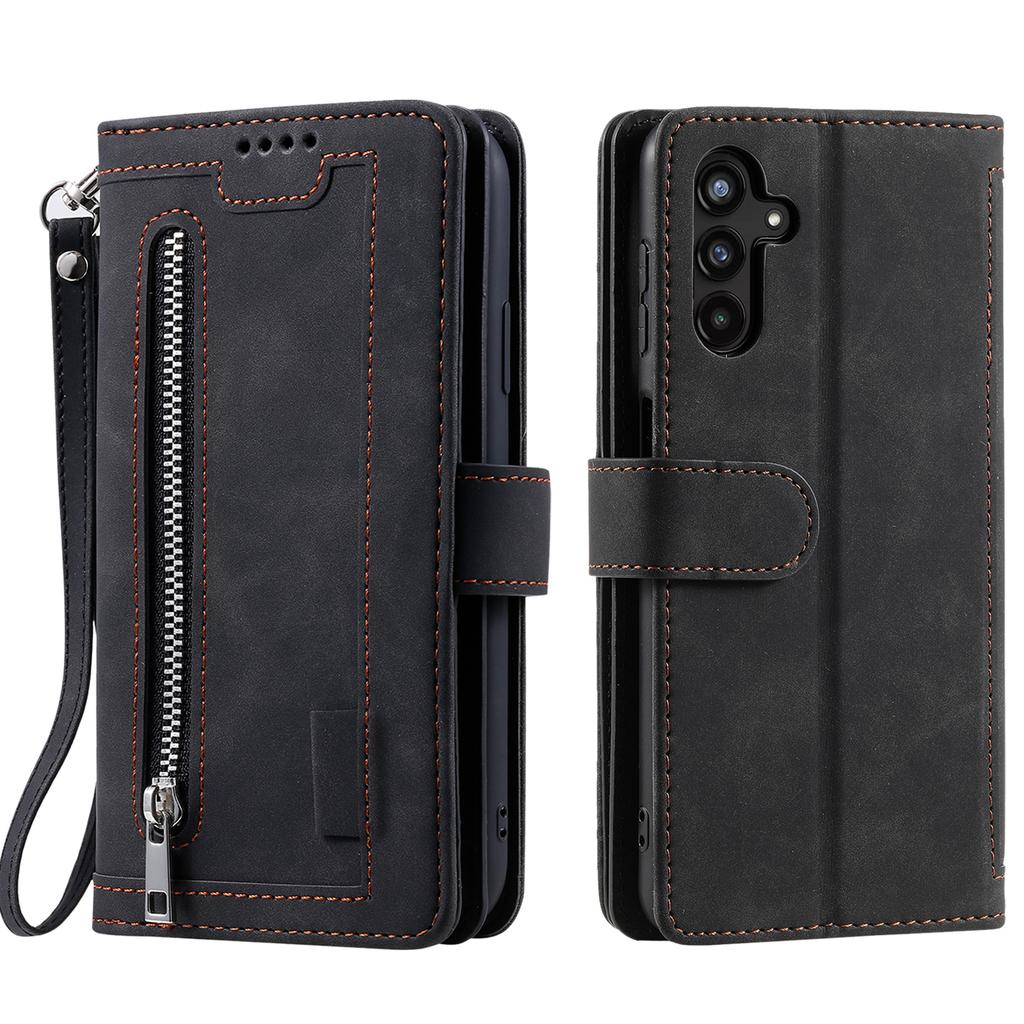 Shockproof PU Leather Phone Case for Samsung Galaxy A34 5G,Zipper Pocket Design Stand Anti-Scratch Protective Cover with 9 Card Slots