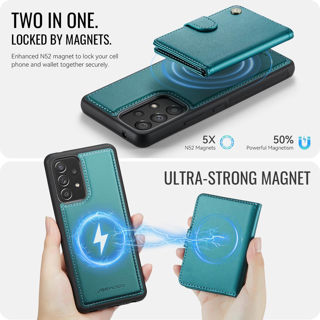 For Samsung Galaxy A53 5G Case JEEHOOD J09 RFID Blocking Card Holder Leather Back Phone Cover Magnetic Case