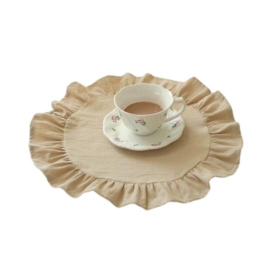 1/2Pcs Kitchen Placemat Square Round Washed Cotton Table Mats with Pleated Edges Heat Resistant Dining Home Kitchen Party Placemats