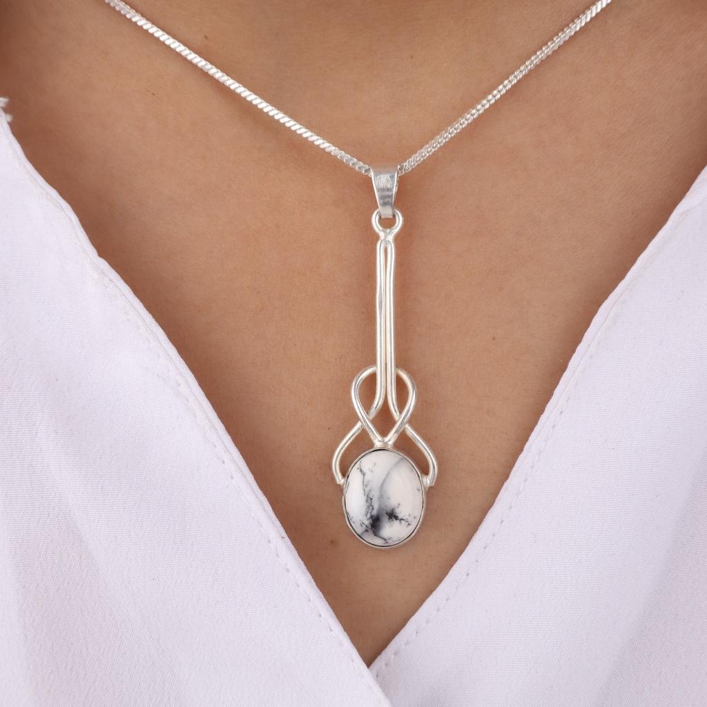 Rare Dendritic Opal Gemstone 925 Sterling Silver Jewelry Handmade Pendant 1.79" PP-60-35