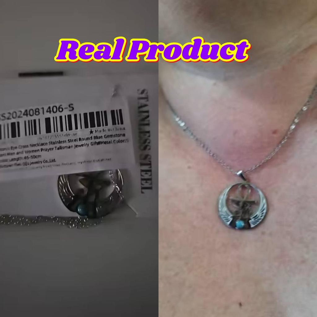 Ancient Egyptian Symbol Horus Eye Pharaoh Protection Amulet Talisman Pendant Necklace Blue Rhinestone Men Women Stainless Steel Chains Jewelry Gifts