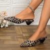 Zapatillas Baotou de moda para mujer, nuevas, de otoño, con cabeza puntiaguda, boca baja, estampado de leopardo, suela suave, tacón grueso, zapatos de tacón con temperamento