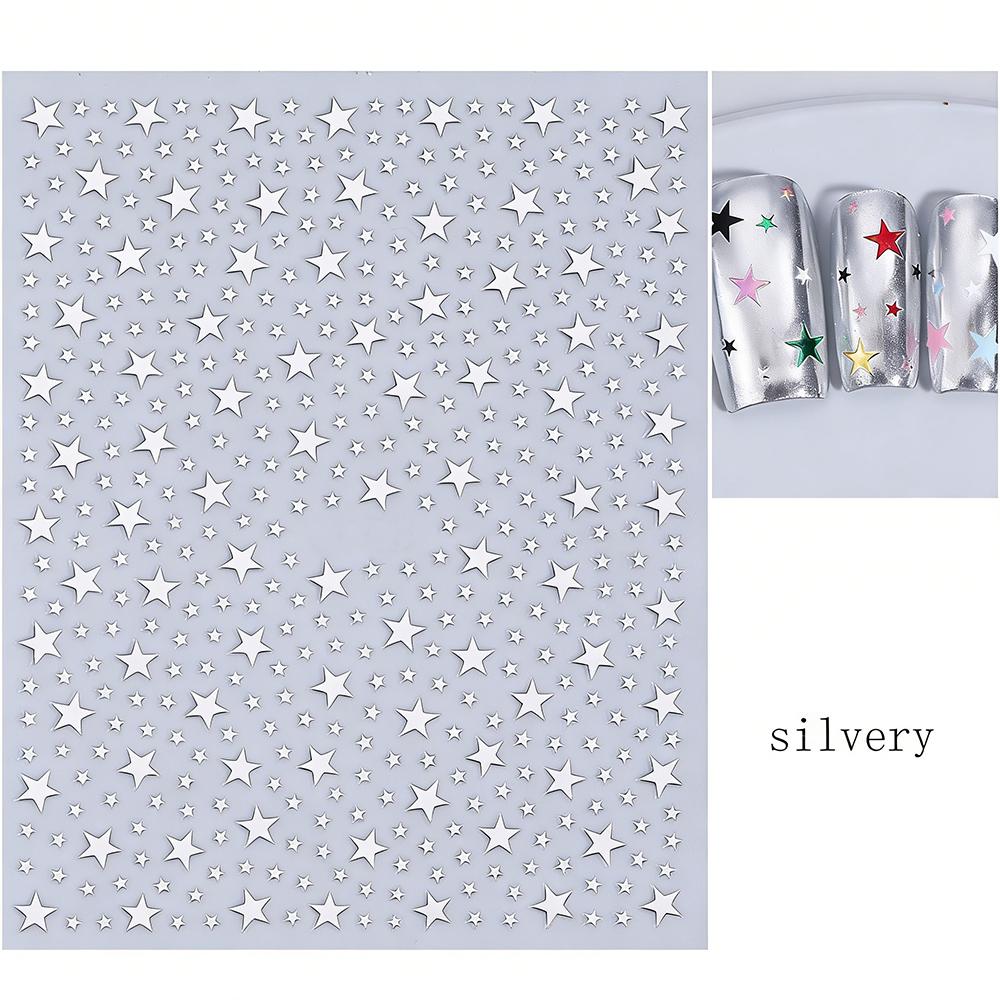 3D Y2K Dopamine Star Nail Stickers 3D Shiny Pink/Red/Green/Blue Five-Piont Stars Nail Decals 8*10cm Self-Adhesive Nail Decortion
