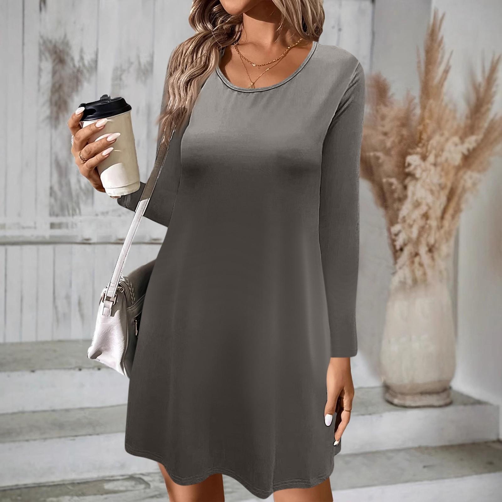 

Жіноча модна однотонна сукня-пуловер з довгими рукавами та круглим вирізом XXL