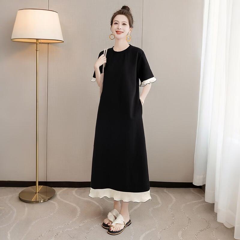 Women's Casual Round Neck Short Sleeve Midi Dress