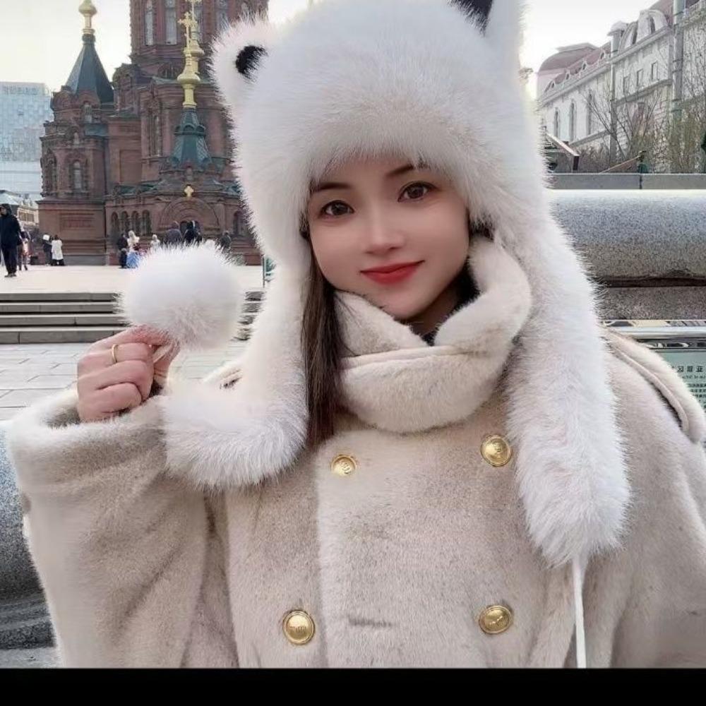 

Женская шапка новая лисий мех интегрированные кошачьи ушки осень и зима теплая утолщенная модная универсальная защита ушей милая плюшевая шапка белый