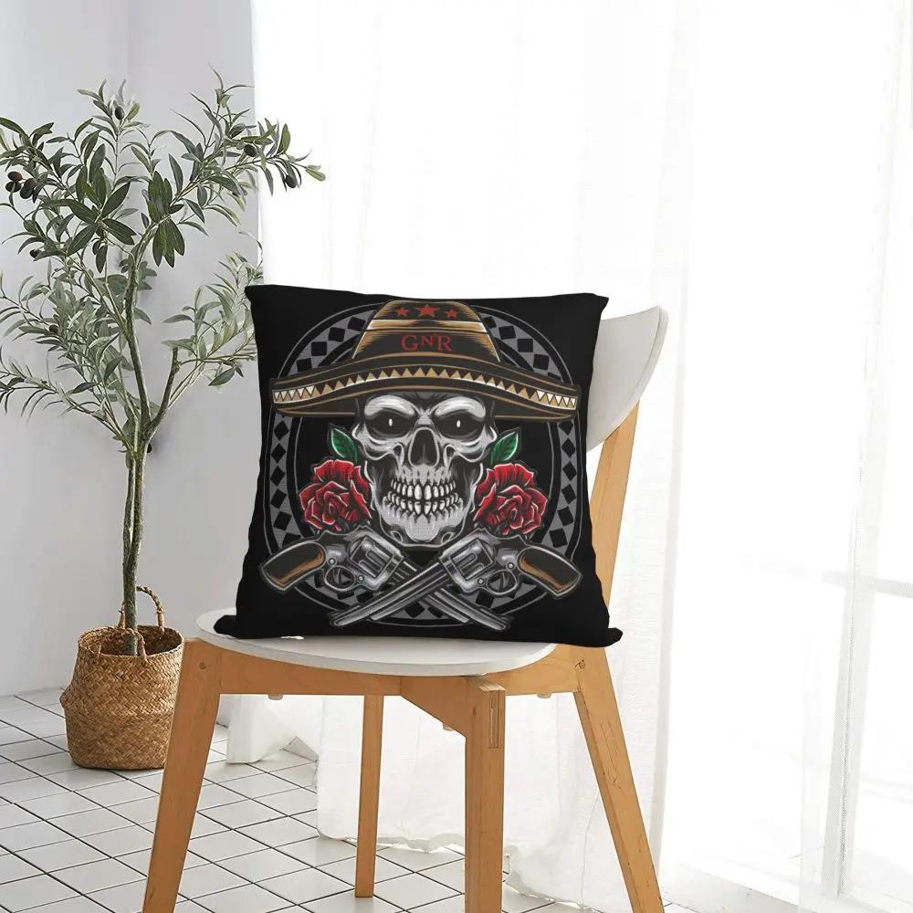 Guns N Roses Mexico Skull Pillowcase Polyester Cushion Cover Decorations Heavy Metal Throw Pillow Case Cover Home Zippered X