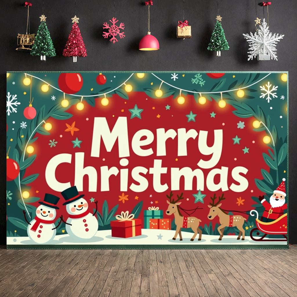 Winter Holiday Banner Santa Claus Figure Christmas Party Display Christmas Banner Reindeer Design Christmas Celebration Banner