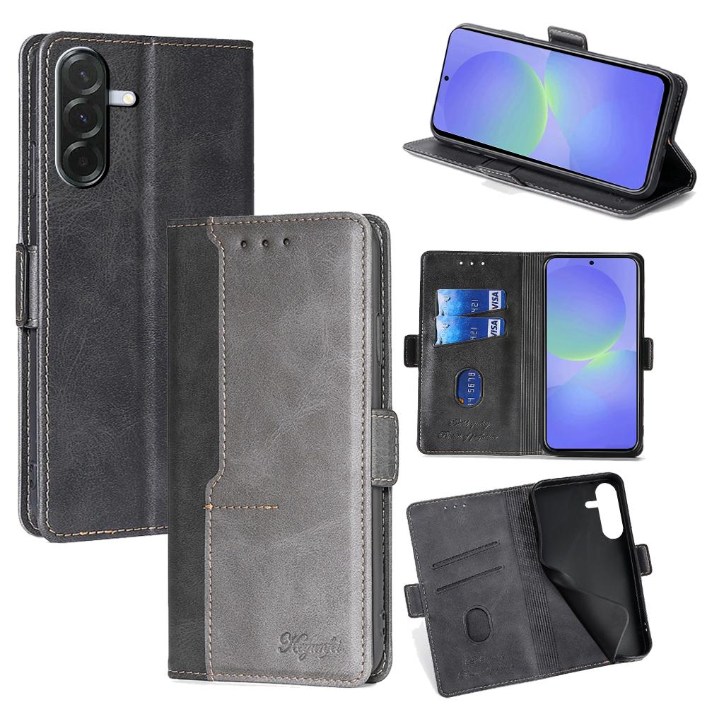 

For Samsung Galaxy A36 5G Case Contrast Color Wallet Leather Phone Cover Black Grey