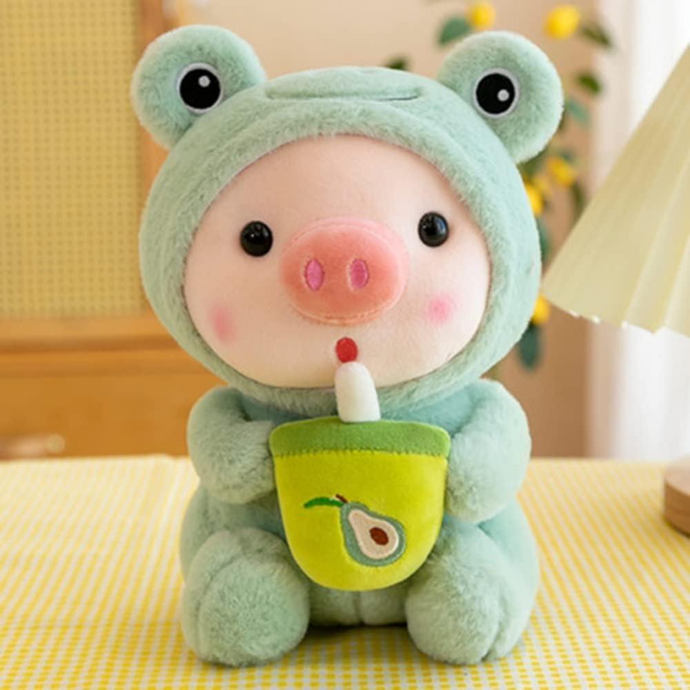 9,8in/25cm Ferkel Plüsch Stofftier Schweinchen Plüschtiere für Erwachsene Kinder Kawaii Schwein mit Boba Tea Geburtstagsgeschenk für Mädchen Jungen