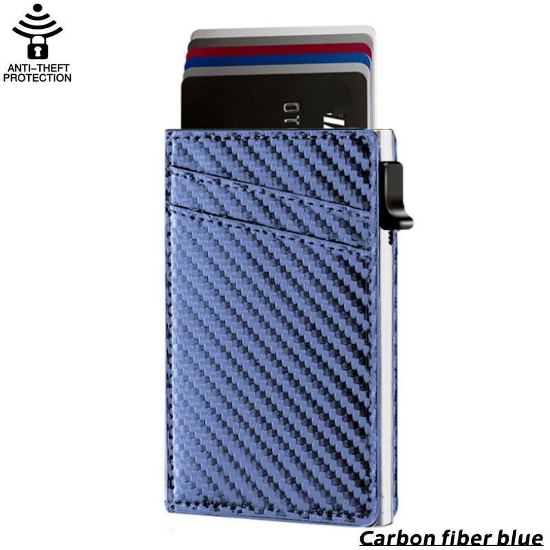 New's Side Push Pop Up Suport card Carduri Portofel subțire din piele din fibră de carbon Protecție RFID Până la 9 carduri Husă pentru carduri din aliaj de aluminiu