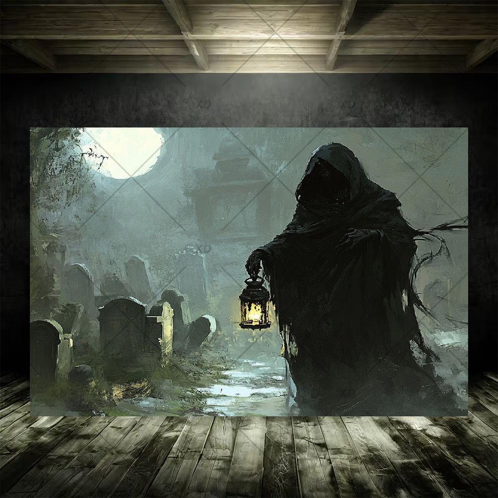 Grim Reaper Horror Halloween Party Decoration Background Spooky Graveyard Cemetery Backdrop Cosplay Photo Booth Studio Banner