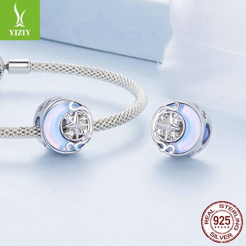 Niche Moon Starburst Diy Bracelet Beaded, Light Luxury High-End S925 Sterling Silver Beads Loose Beads