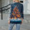 Damen Casual Mode Sexy Bequem Weihnachts-Print V-Ausschnitt Knopf Dreiviertelarm Oberteil