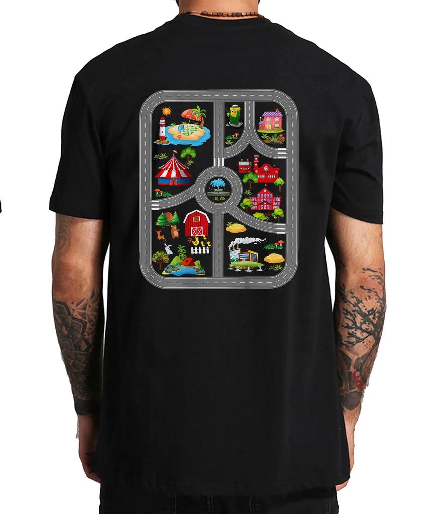 Děti si hrají s autíčky a vláčkem na tátových zádech Tričko Retro hry Dárek pro otce Grafické tričko Topy EU velikost 100% bavlna Unisex Měkké tričko