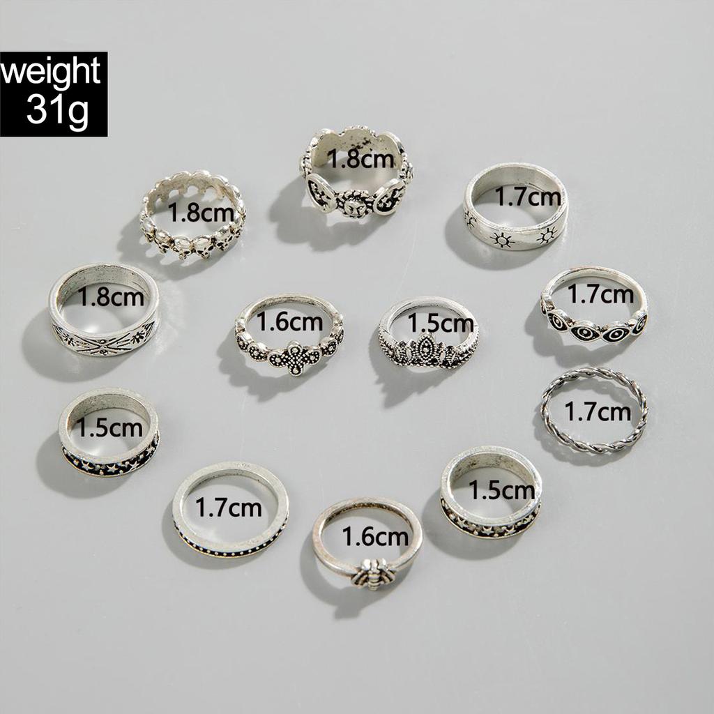 European and American Bohemian Starfish Scallop Ring Beach Style Coconut Tree Butterfly Carved Vintage Ring Set