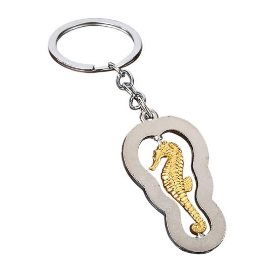Ocean-Themed Keychain Rotatable Seashells Sharks Seahorses Turtles Zinc Alloy Key Ring Pendant Backpack Bag