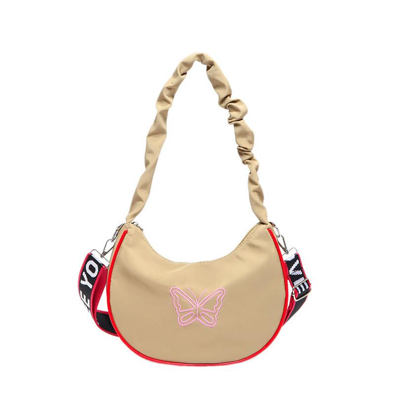 Модная уличная сумка-полумесяц для женщин с вышивкой и складками хаки