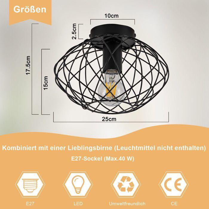 Plafonnier - NETTLIFE - E27 Ø25 cm - Noir - Métal - 1 flamme