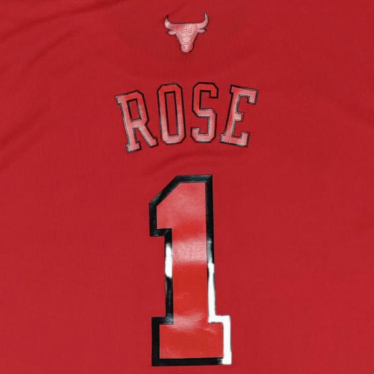 adidas X Colaboración NBA Chicago Bulls Derrick Rose REP Estampado Moda Cómodo Suave Amigable con la Piel Camiseta de Baloncesto para Hombre Rojo BSQ1062
