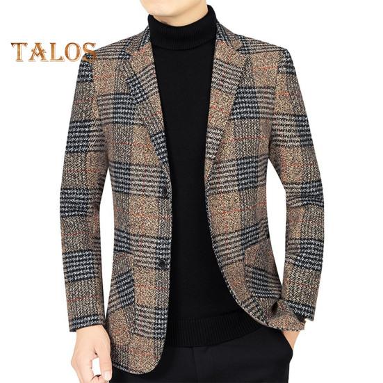 Pánský oblek Kabát Klopa Dlouhý rukáv Kostkovaný vzor Zapínání na dva knoflíky Bunda s kapsami Slim Fit Business Outwear