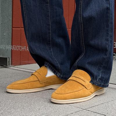 Fashion Fashion Brand Men's Suede Comfortable Anti Slip Bean Shoes 2025 New Summer Lazy Men's Pointed Breathable Casual Business Loafers