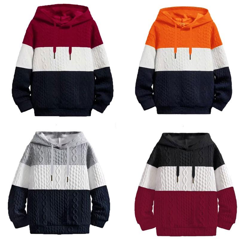 Mens Colourblock Knit Pullover Sweatshirt Hooded Hoodie Long Sleeve Casual Jumper Top